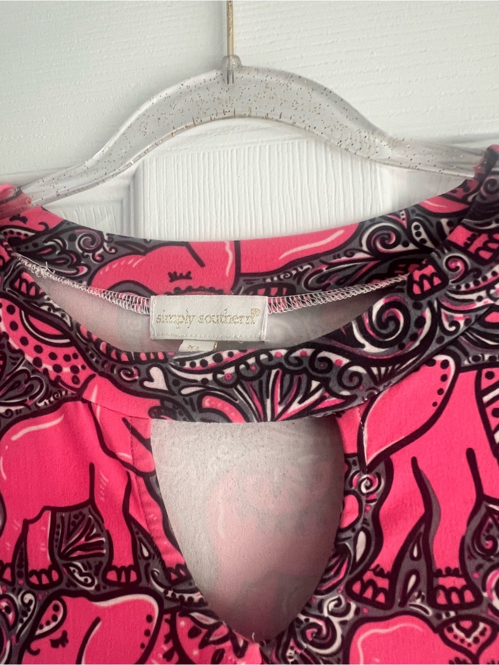 Simply Southern XL Pink Elephant Print Dress Keyhole Neck with pockets - Picture 5 of 5